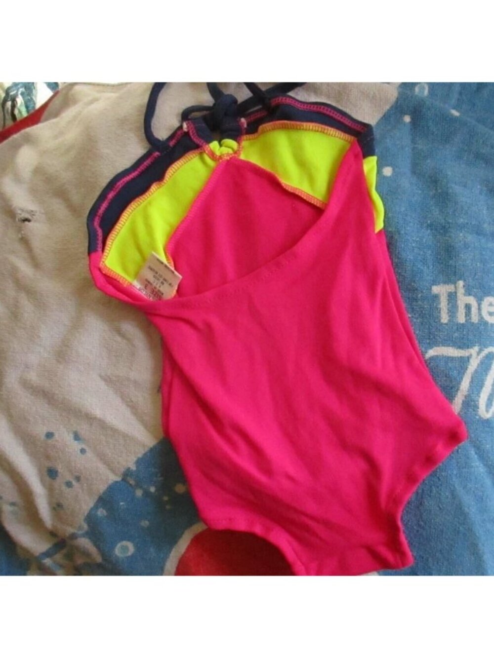 GIRLS Swimsuit 2 Vintage 1980's NYLON STRETCH COLORBLOCK swim suit CASTAWAYS new